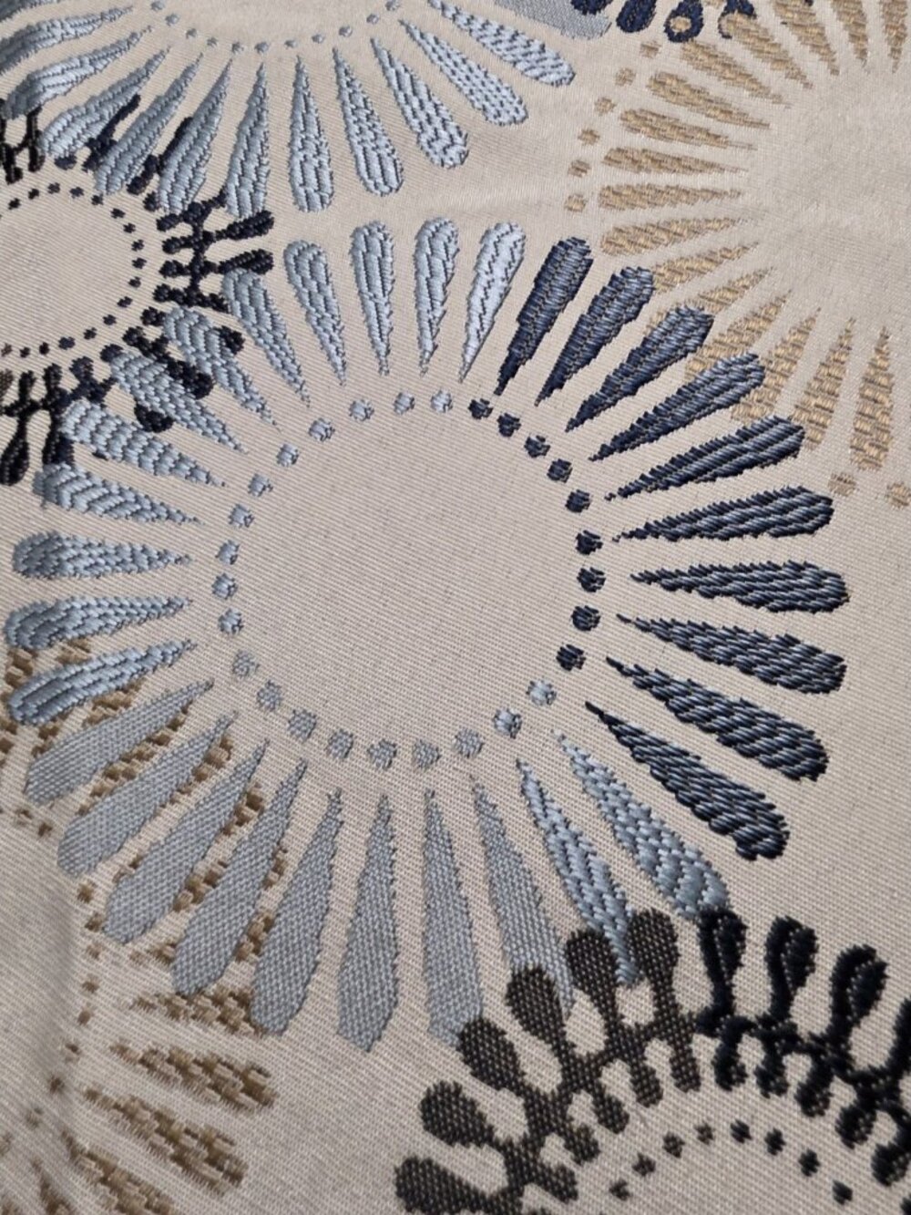 Circle Print Blue Tan Upholstery Fabric Remnant 60 x 48.5 Inches
